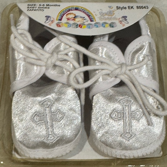 Vintage Baby White/Silver Christening Shoes - Picture 3 of 7